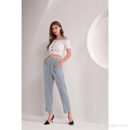 Women's Blue and White Stripe Pants